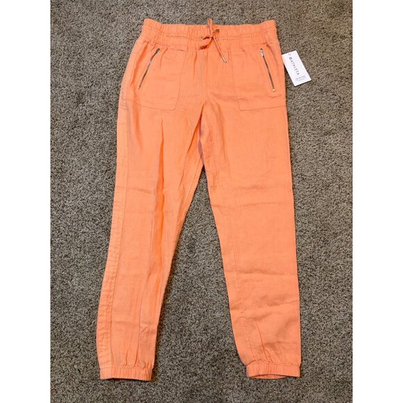 NEW Athleta Cabo 100% Linen Joggers High-Rise Pull-On Cactus Peach Pant 12 Tall - Picture 4 of 12